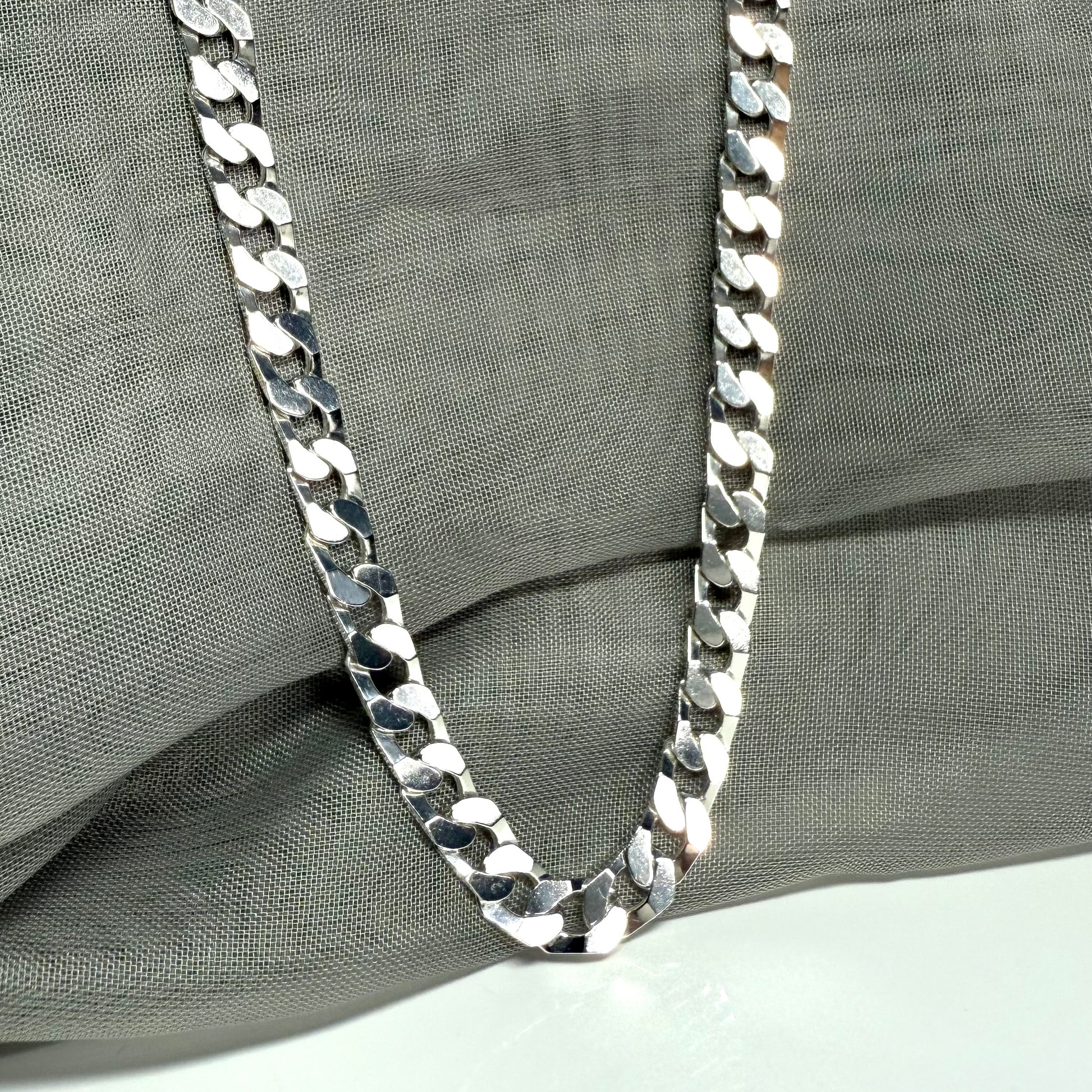 Solid Heavy Men's Sterling Silver Curb Necklace Chain
