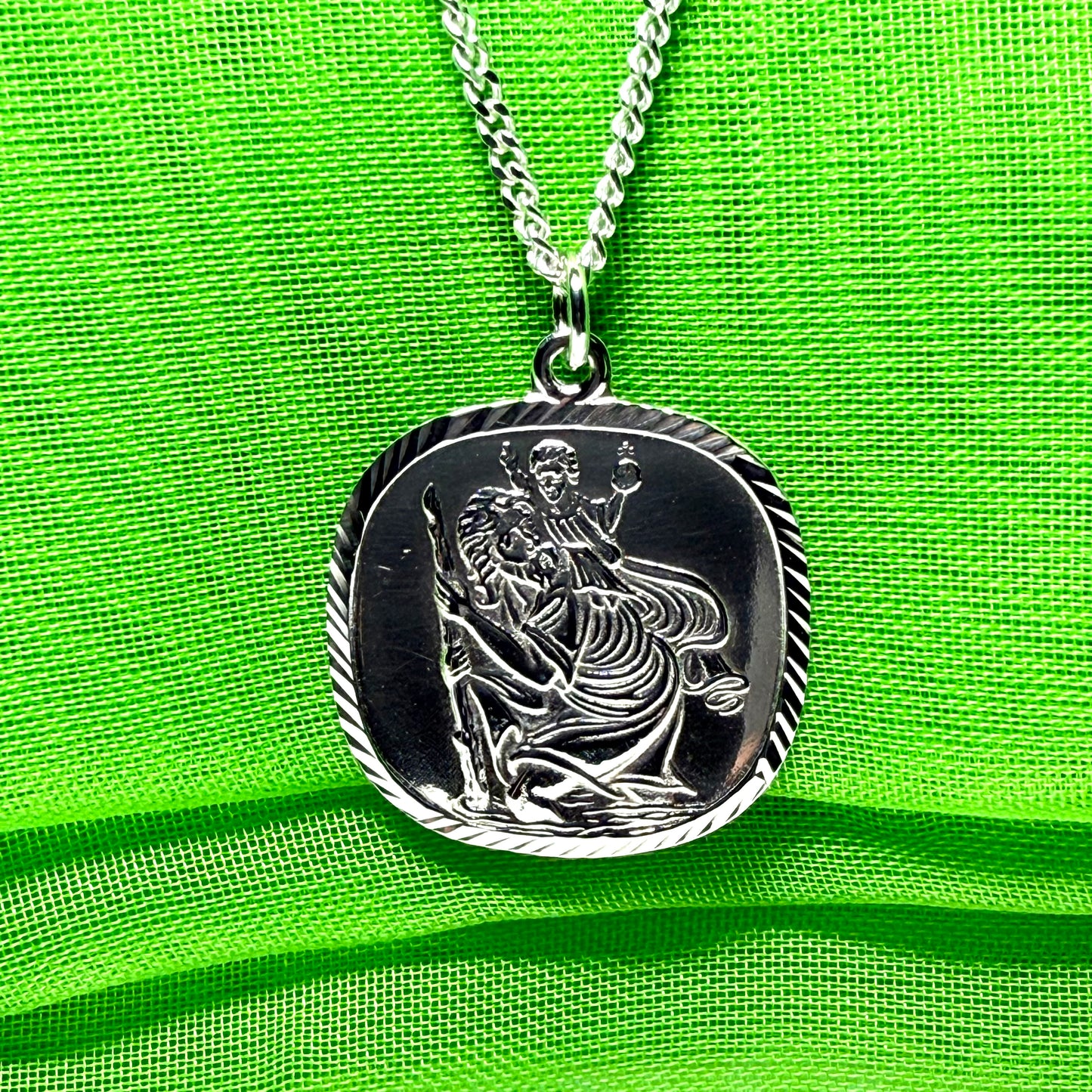 Solid Sterling Silver Cushion Shaped St. Christopher
