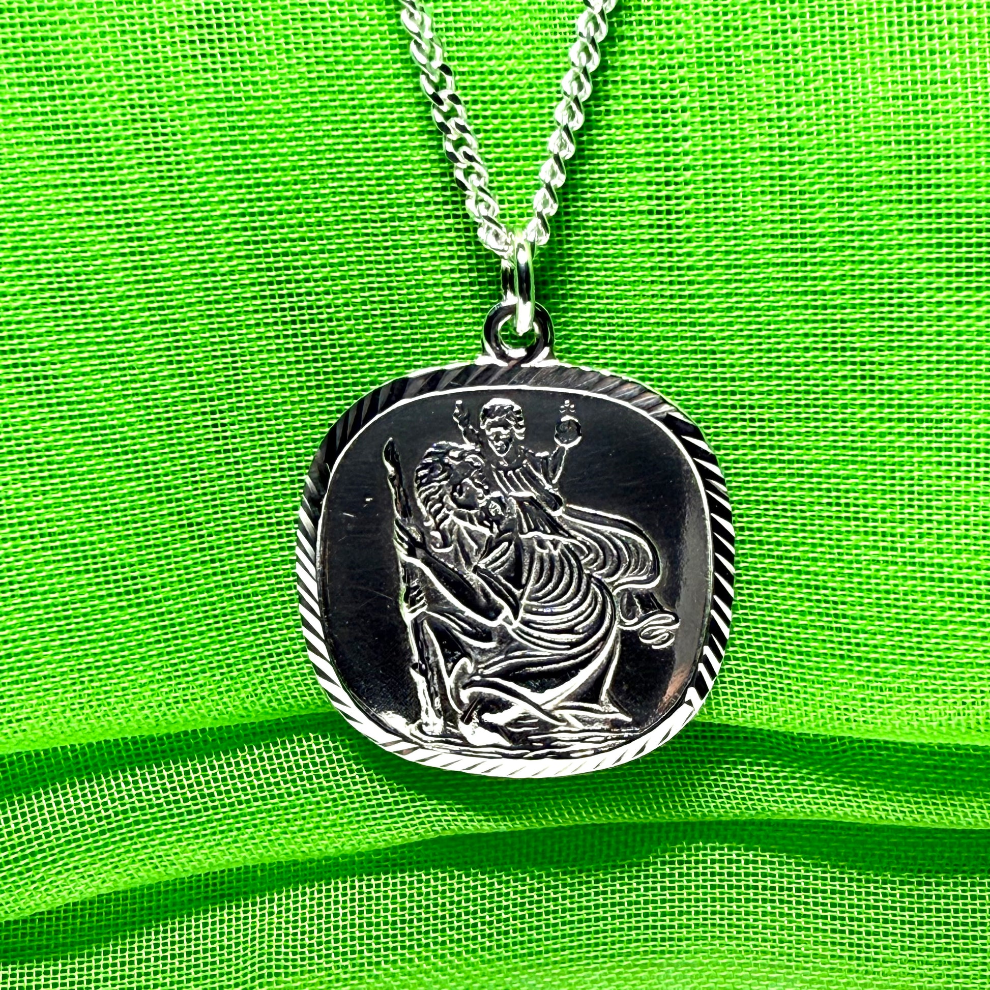 Solid Sterling Silver Cushion Shaped St. Christopher