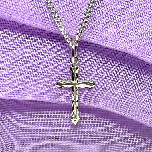 Solid Sterling Silver Cross Diamond Cut Pattern Including Chain