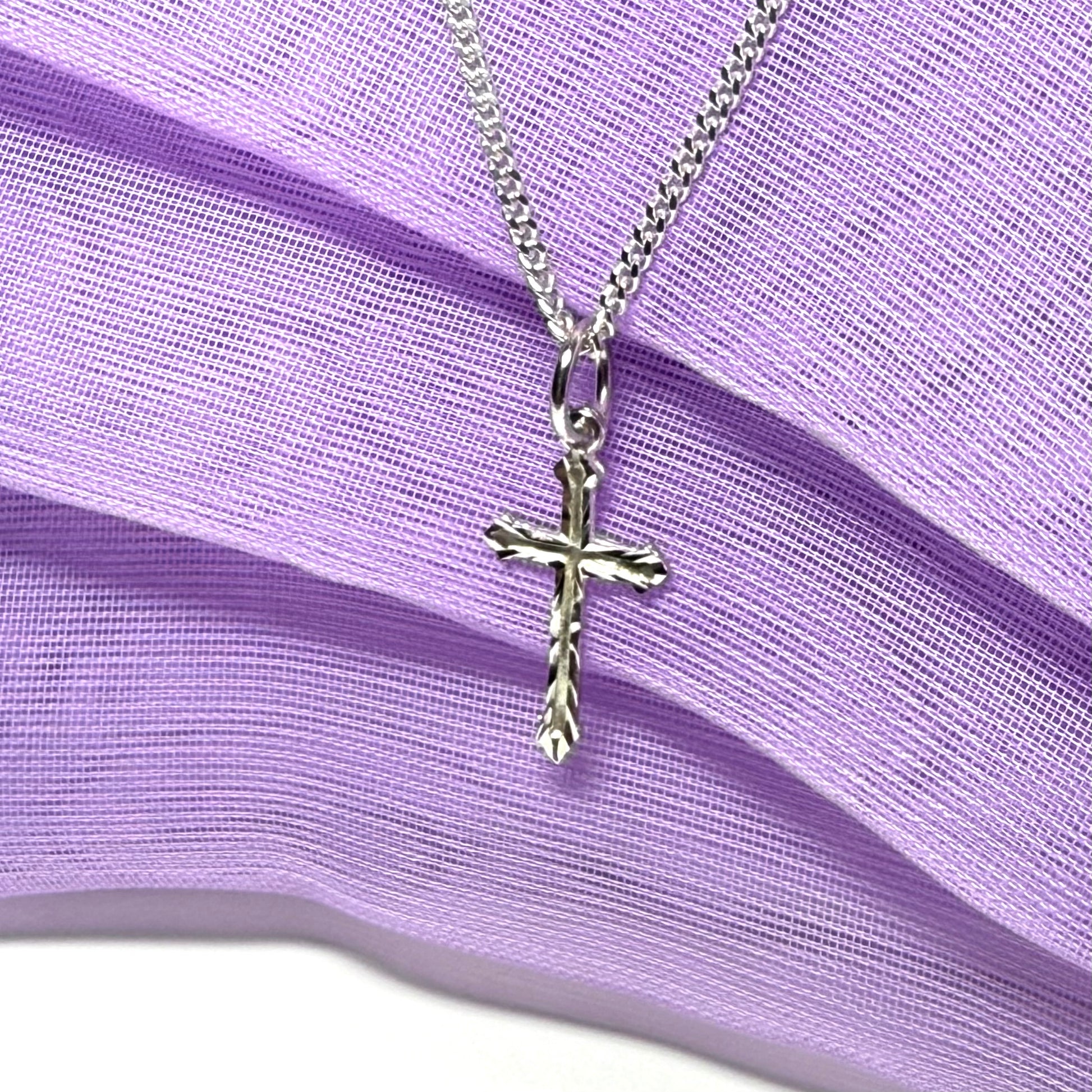 Solid Sterling Silver Cross Diamond Cut Pattern Including Chain
