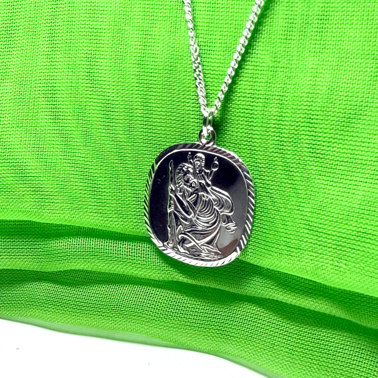 Solid Sterling Silver Cushion Shaped St. Christopher