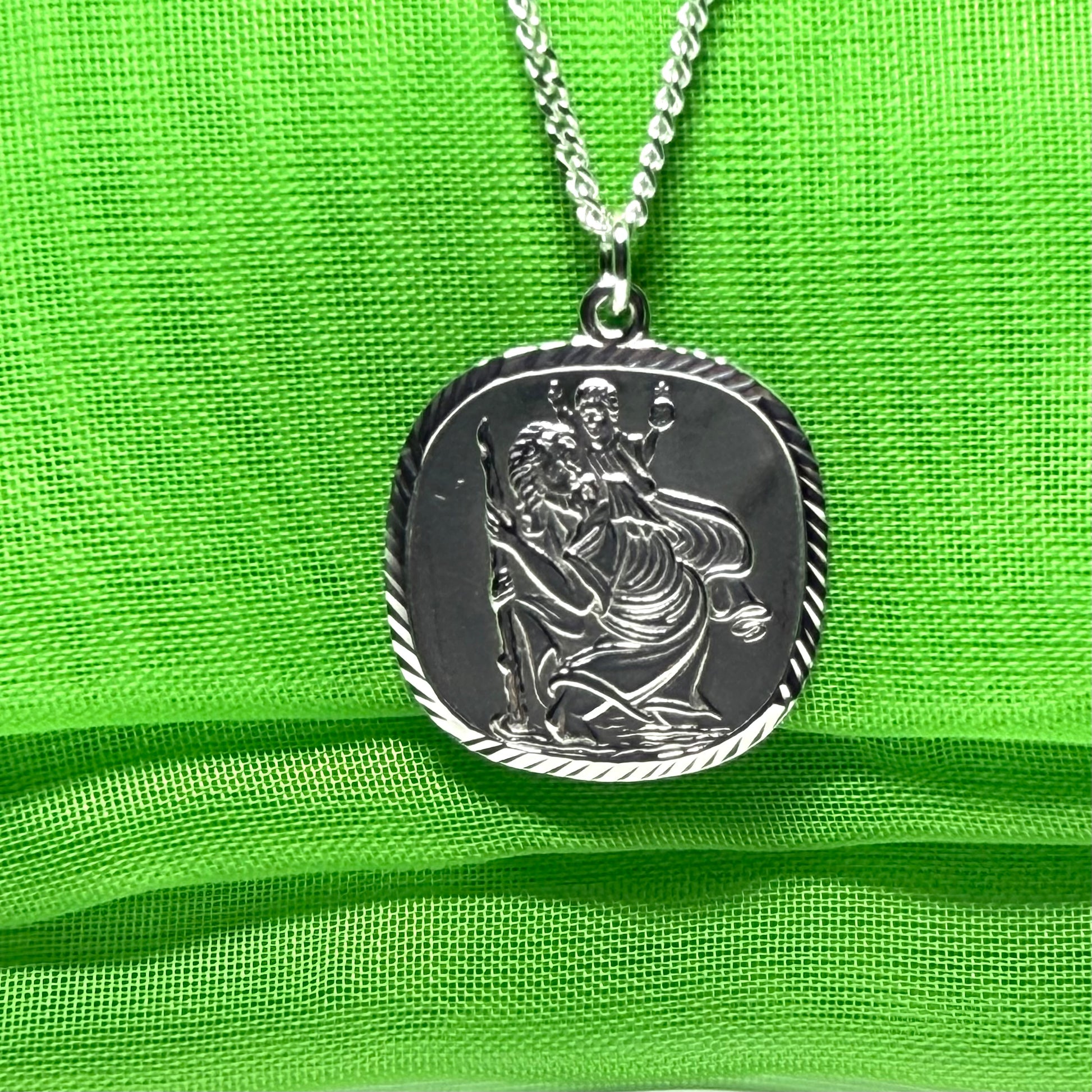 Solid Sterling Silver Cushion Shaped St. Christopher