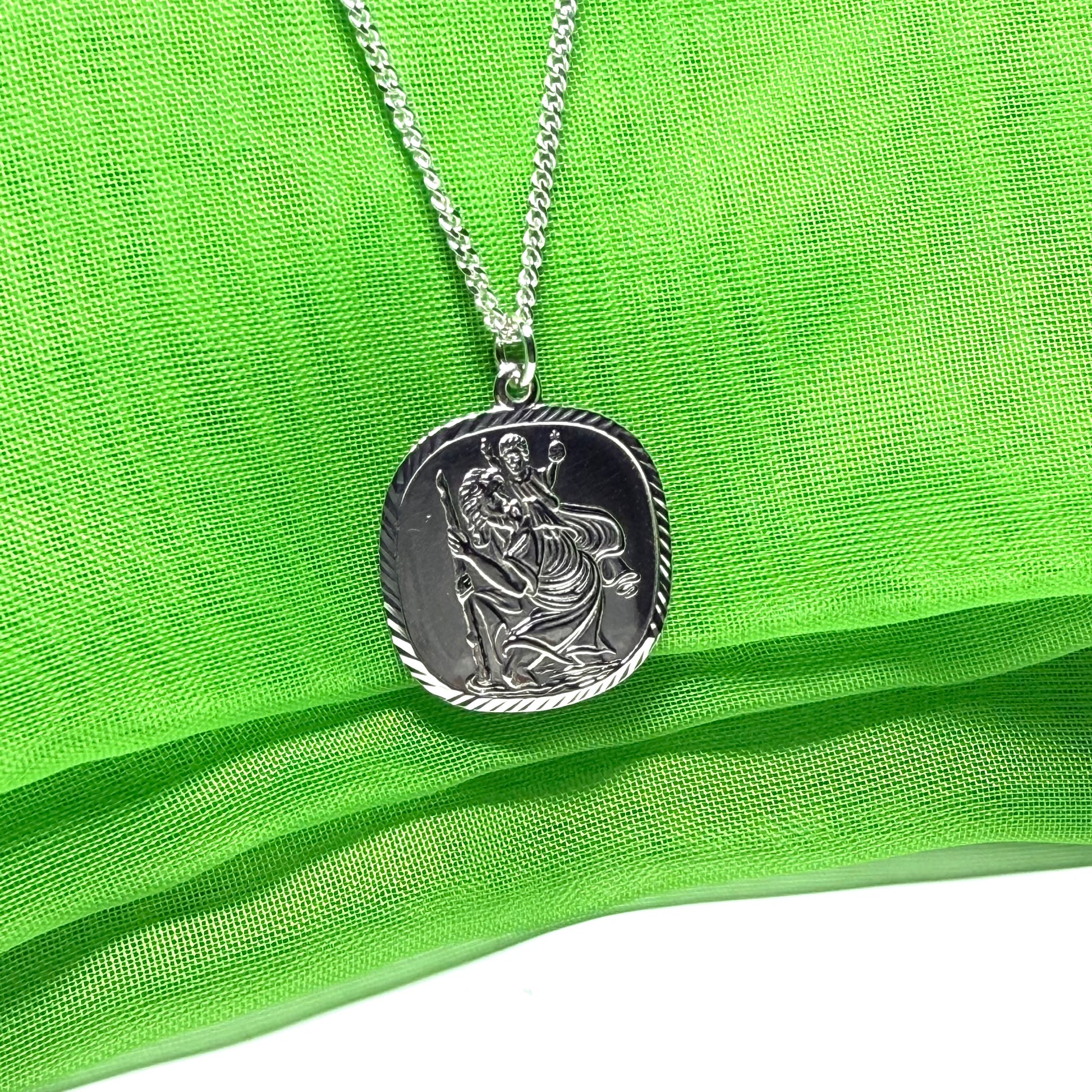 Solid Sterling Silver Cushion Shaped St. Christopher