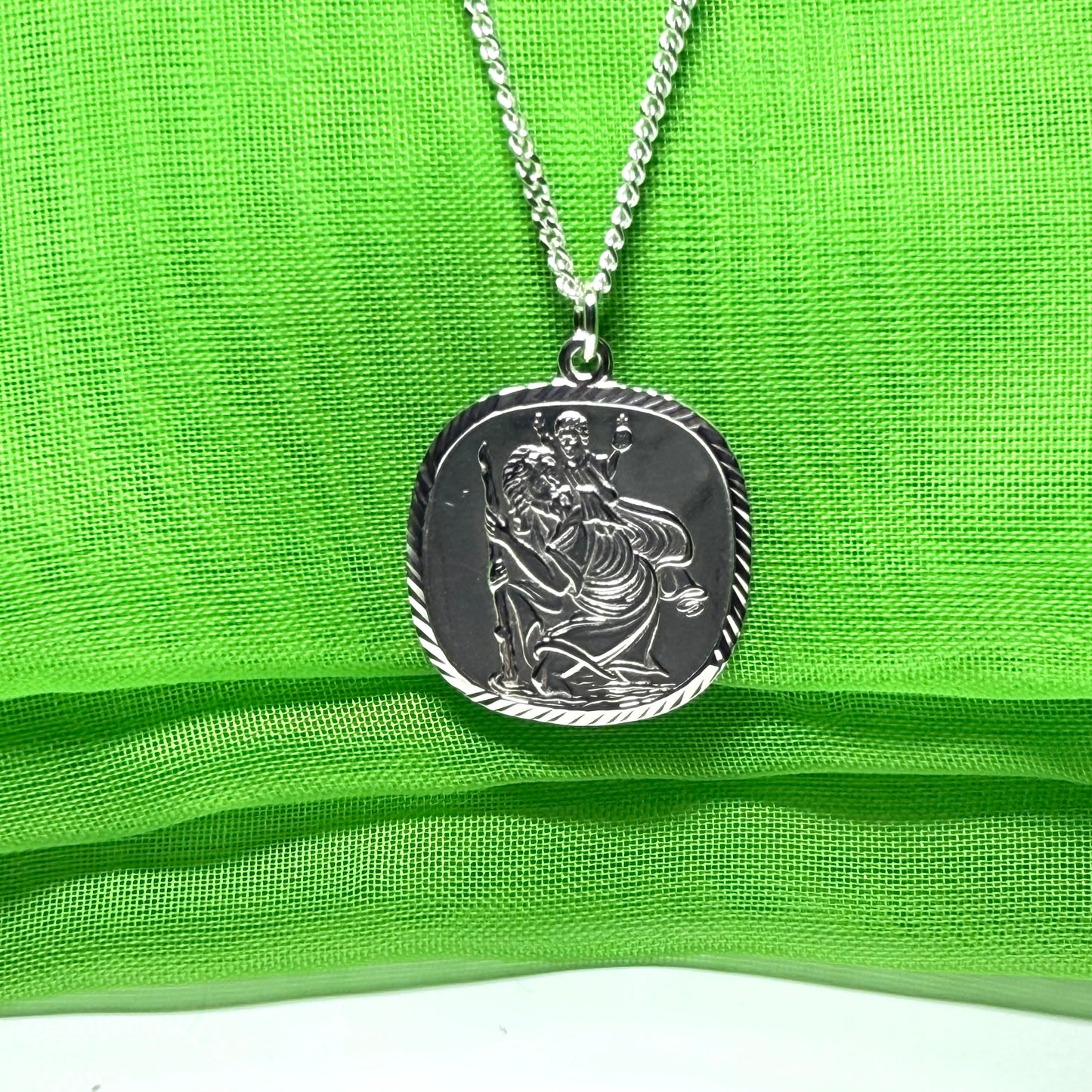 Solid Sterling Silver Cushion Shaped St. Christopher