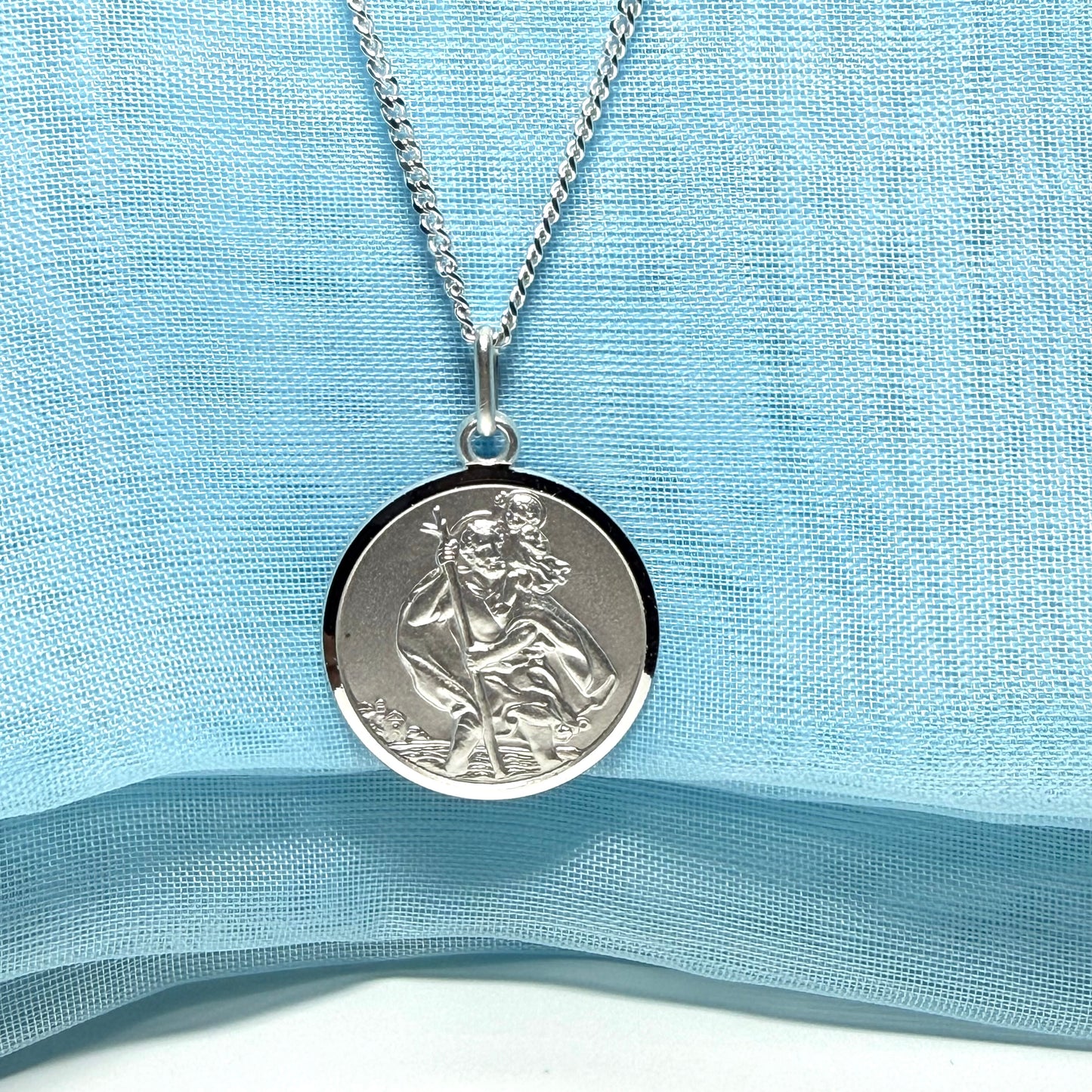 Sterling Silver Round St. Christopher Including Chain