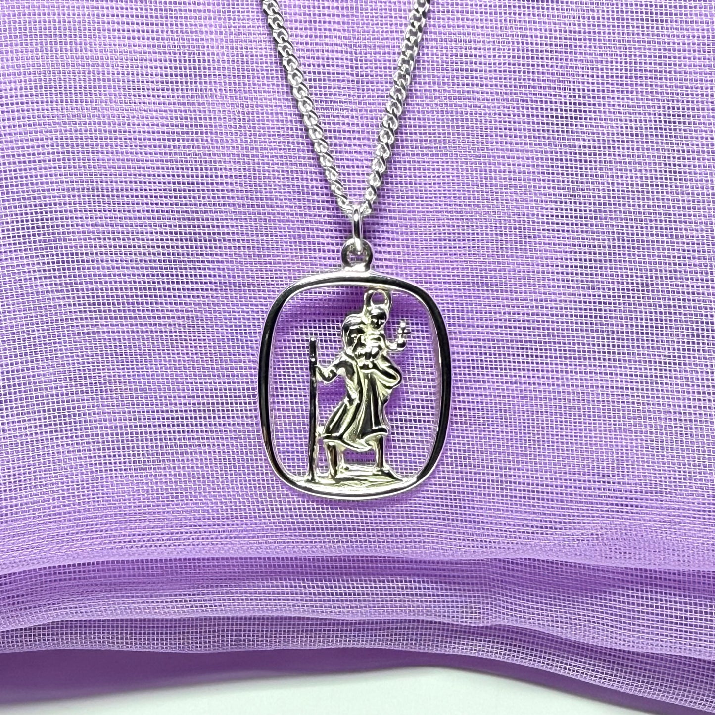 Sterling Silver cushion Shaped St. Christopher Including Chain