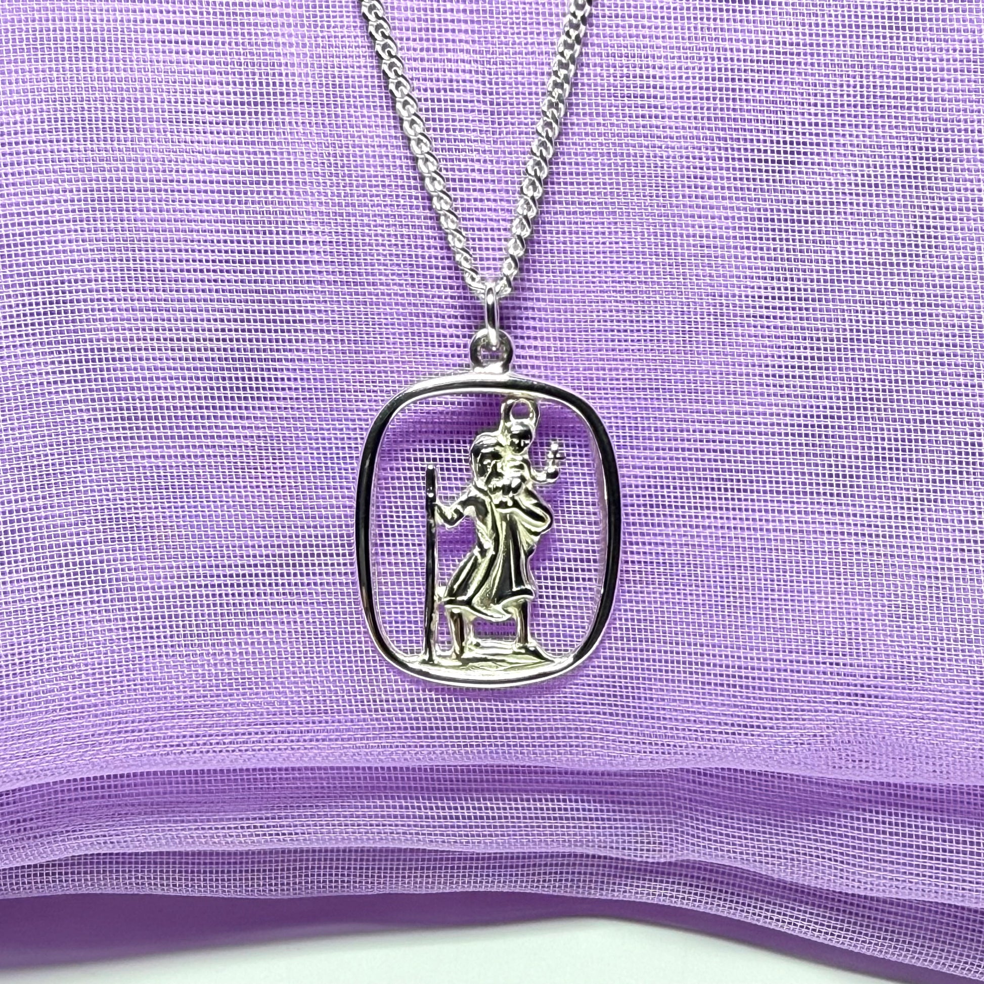 Sterling Silver cushion Shaped St. Christopher Including Chain