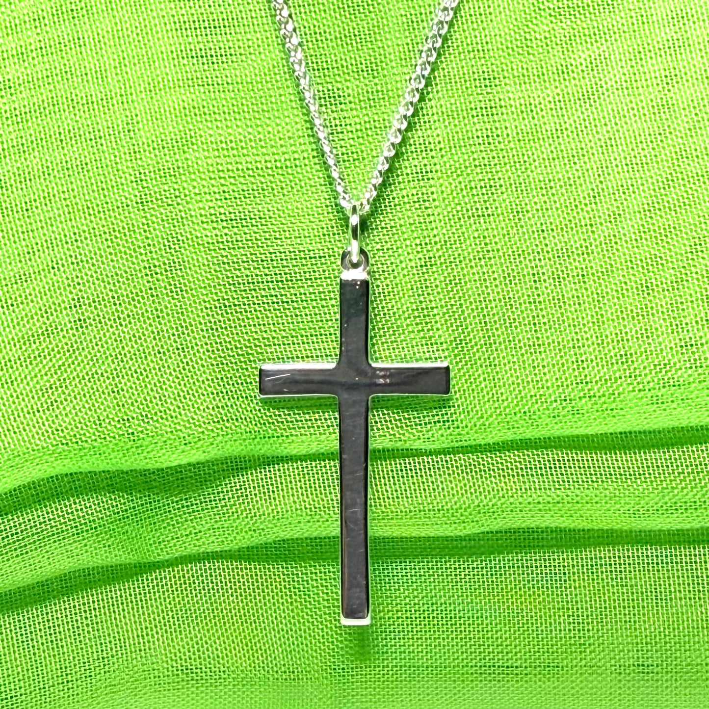 Solid cross highly polished plain design with chain sterling silver