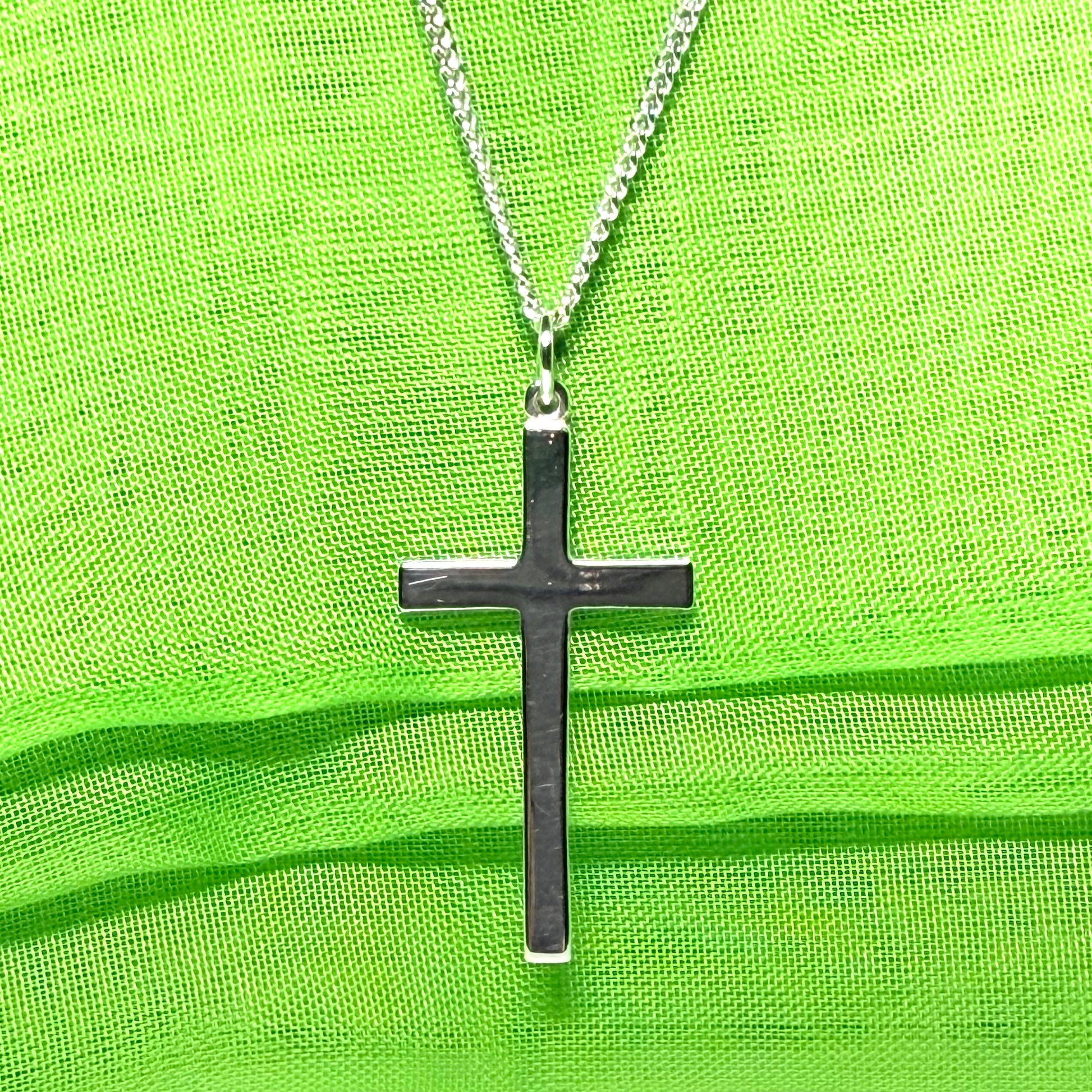 Solid cross highly polished plain design with chain sterling silver