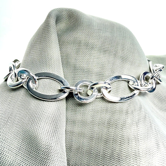 Solid link sterling silver open designed bracelet