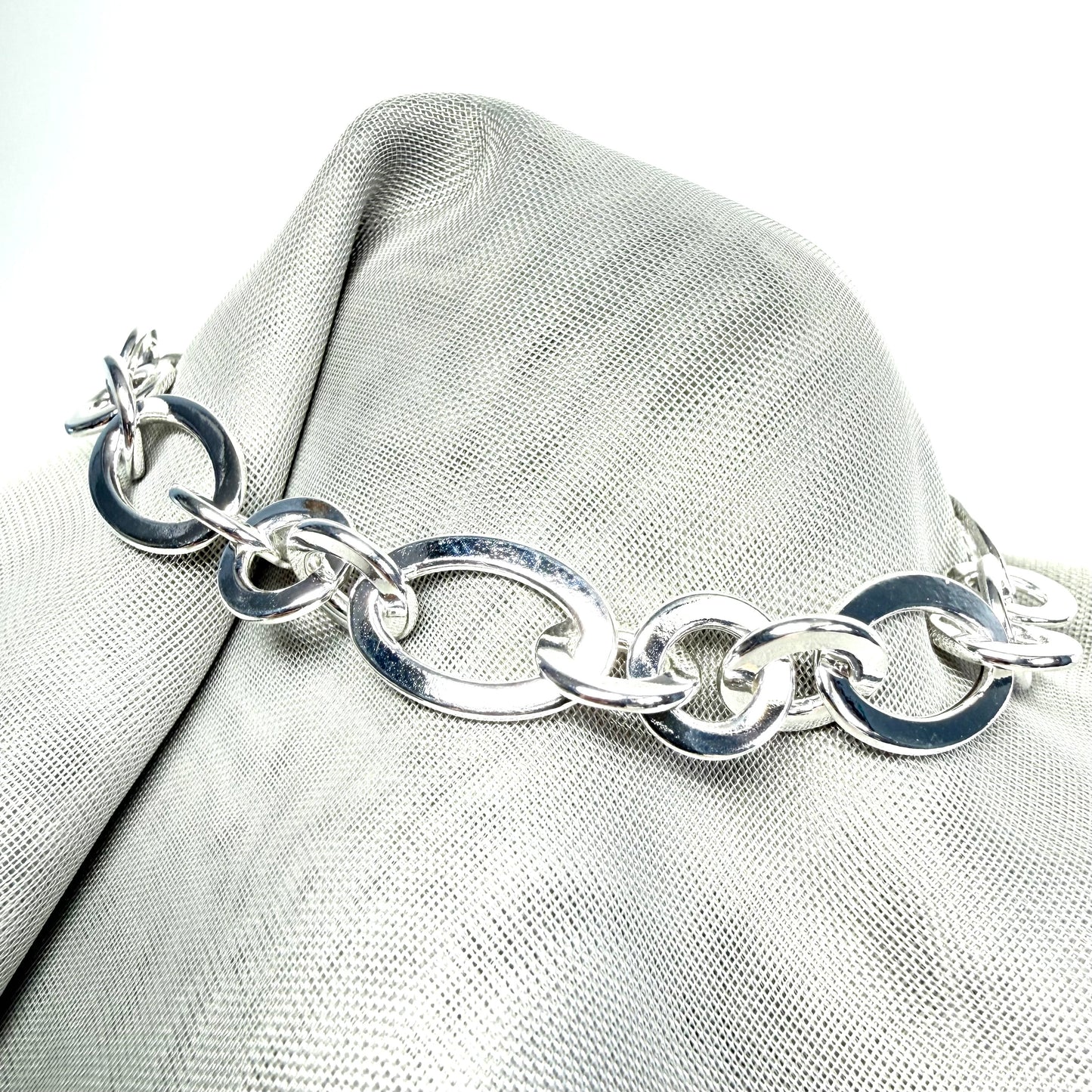 Solid link sterling silver open designed bracelet