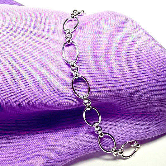 Solid oval link sterling silver open designed bracelet