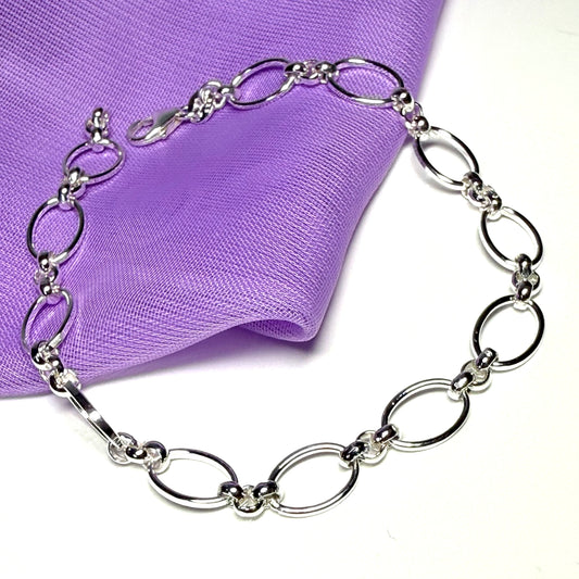 Solid oval link sterling silver open designed bracelet