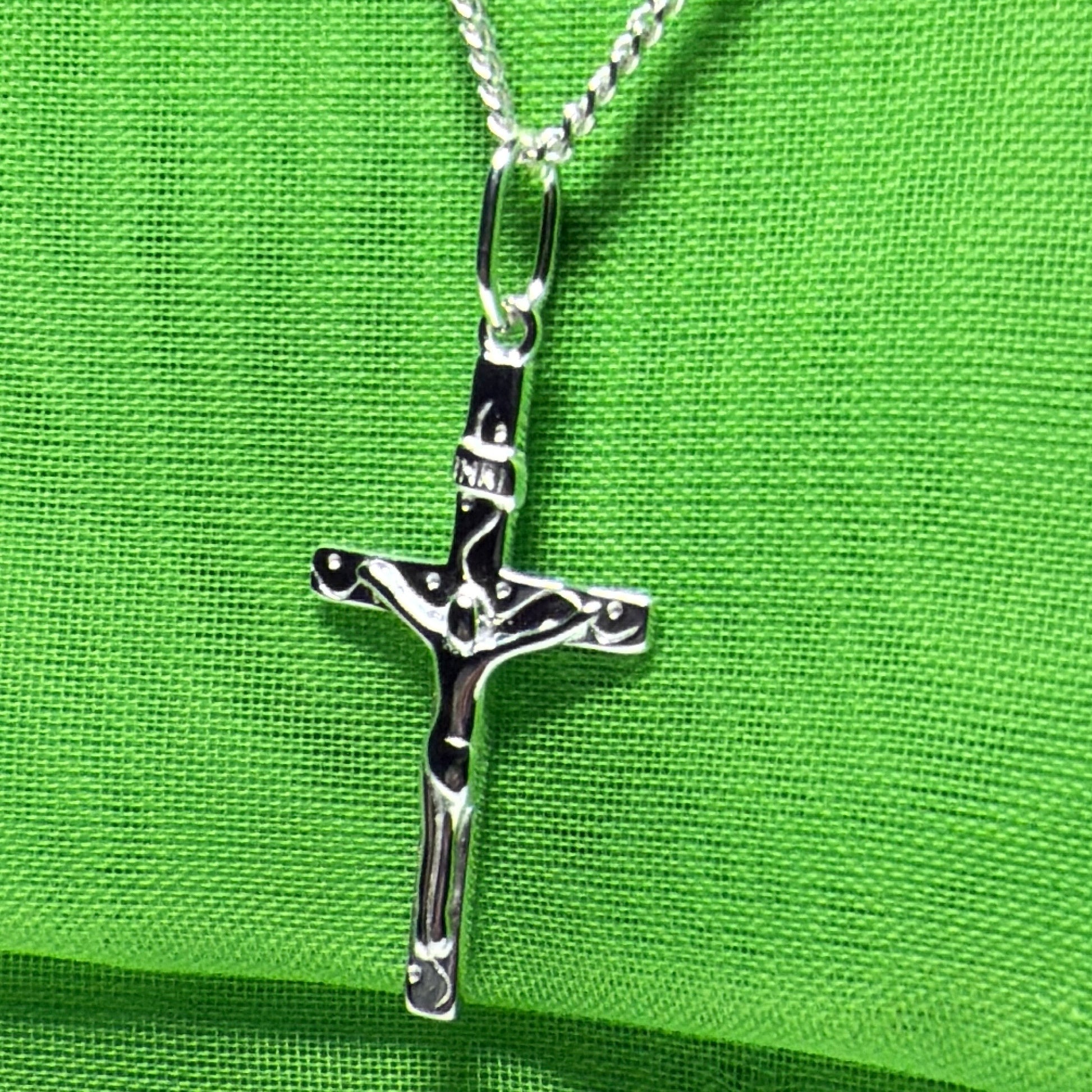 Solid sterling silver crucifix cross necklace including chain