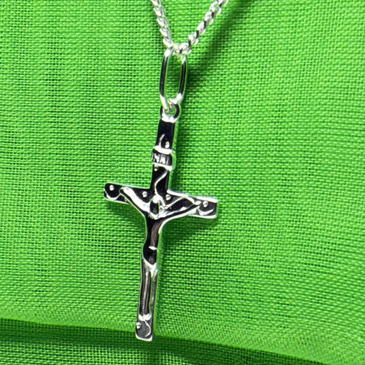 Solid sterling silver crucifix cross necklace including chain