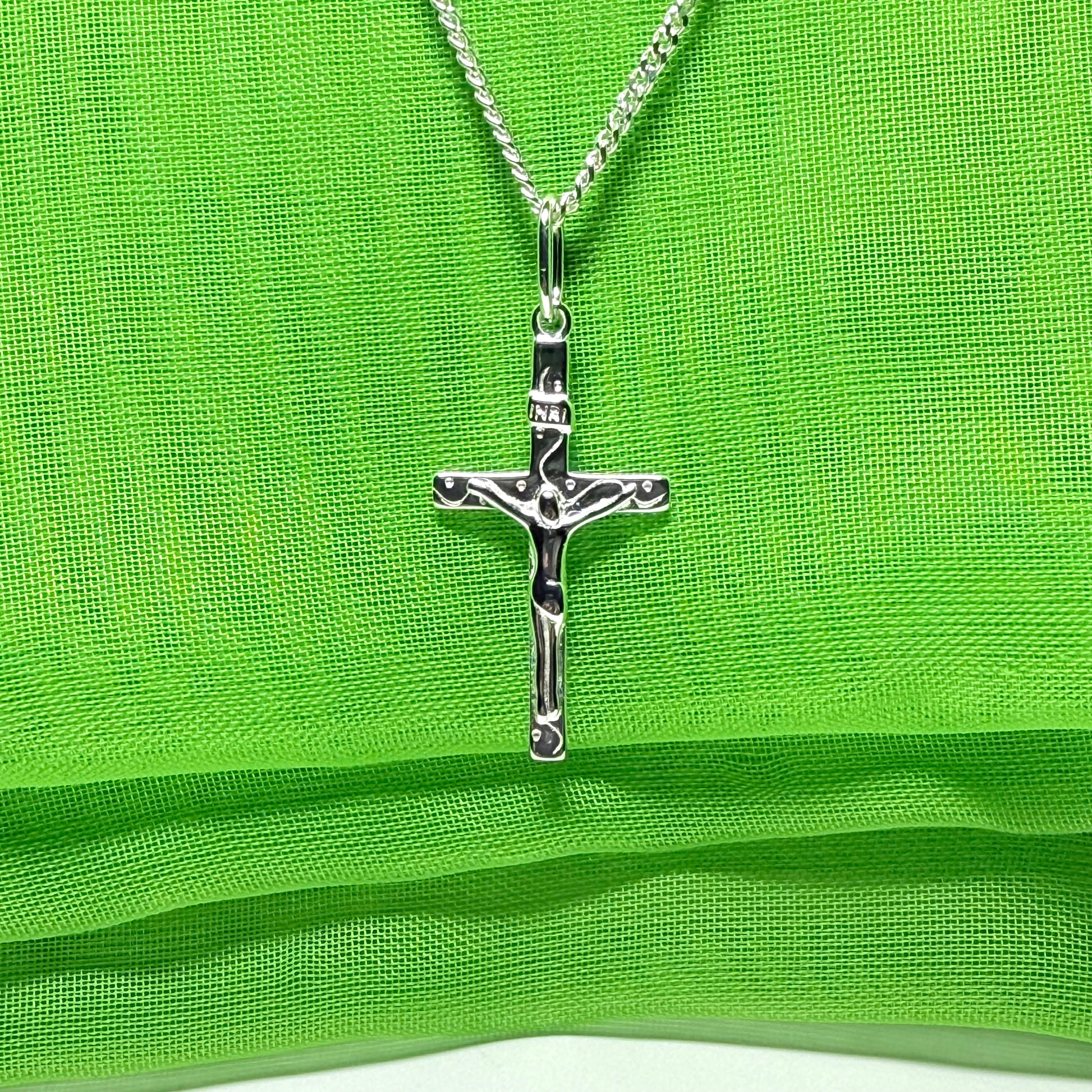 Solid sterling silver crucifix cross necklace including chain