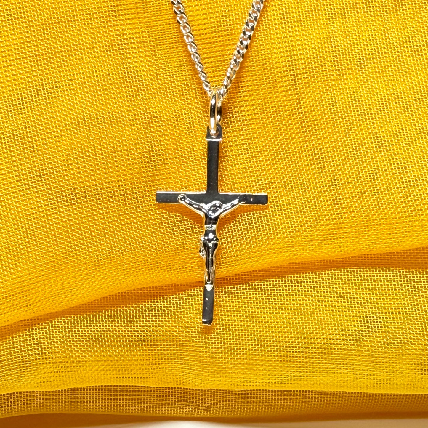Solid sterling silver crucifix cross necklace with a chain
