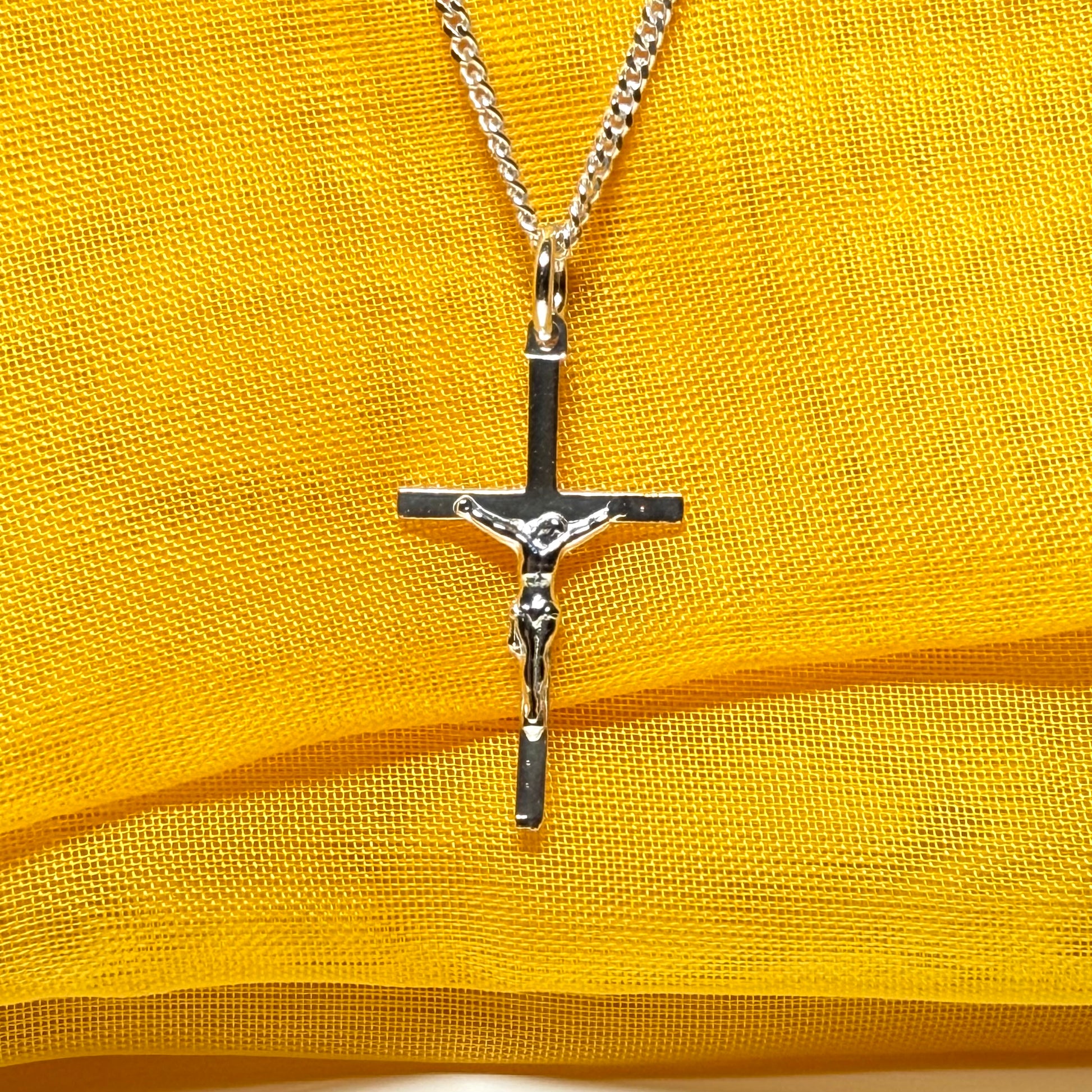 Solid sterling silver crucifix cross necklace with a chain