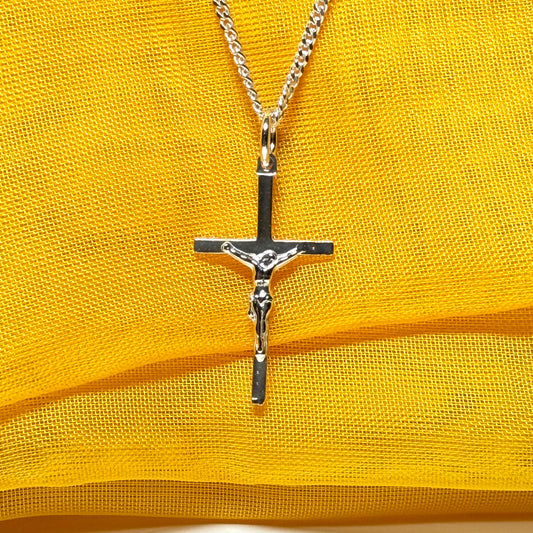 Solid sterling silver crucifix cross necklace with a chain