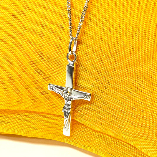 Solid sterling silver crucifix cross necklace with a chain included