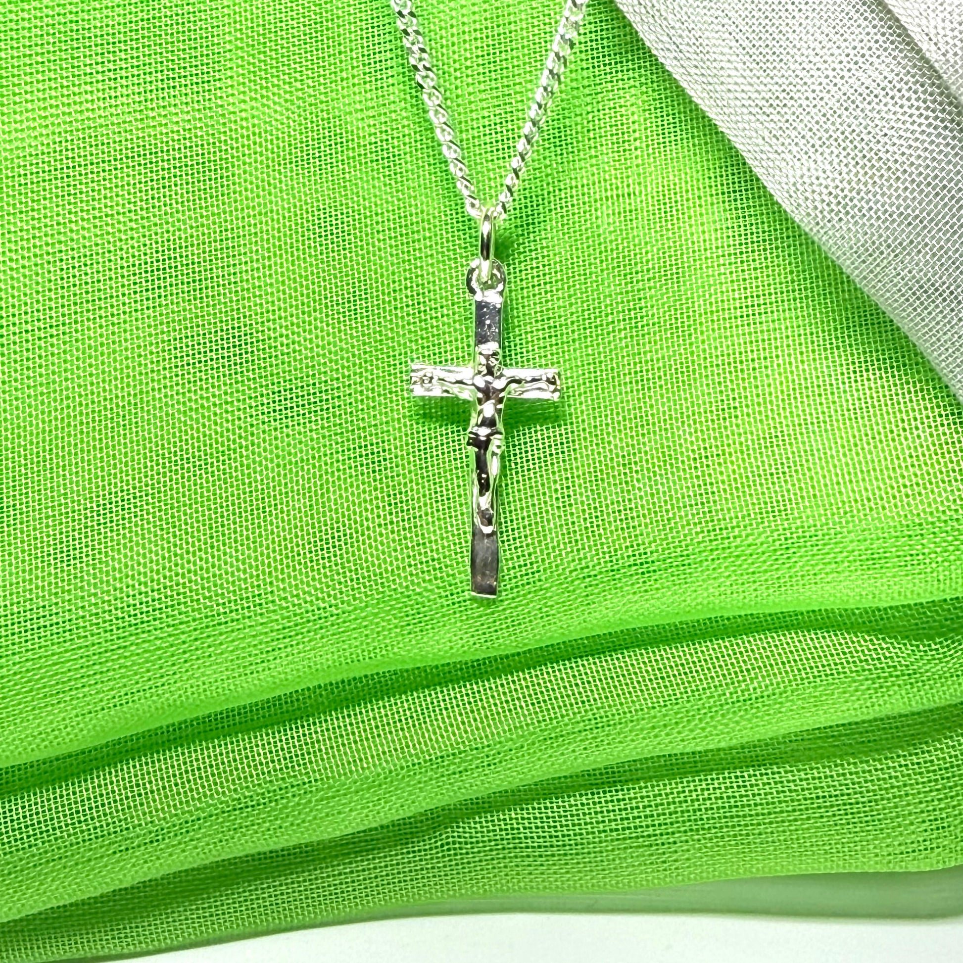 Solid sterling silver crucifix cross necklace with chain