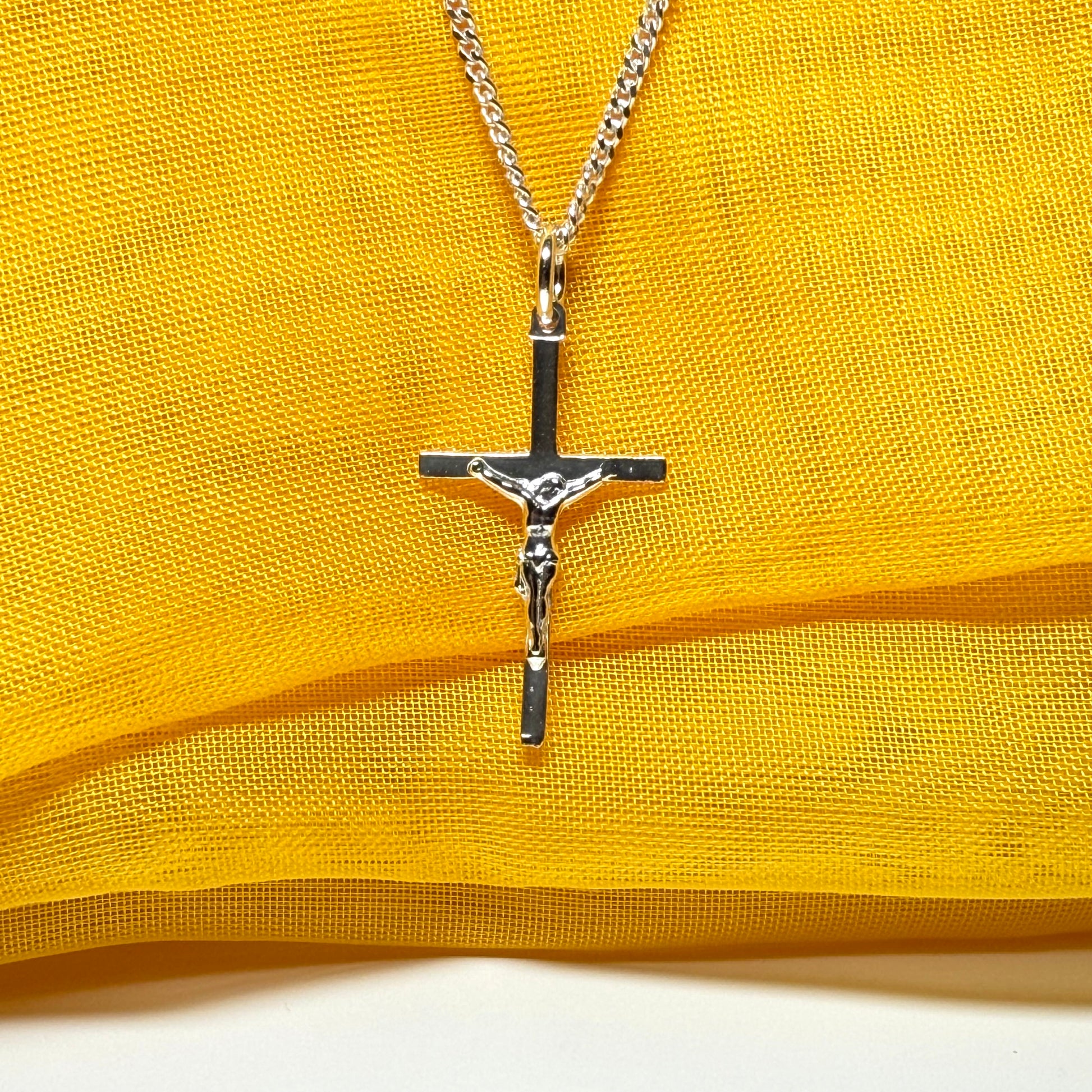 Solid sterling silver crucifix cross necklace with a chain