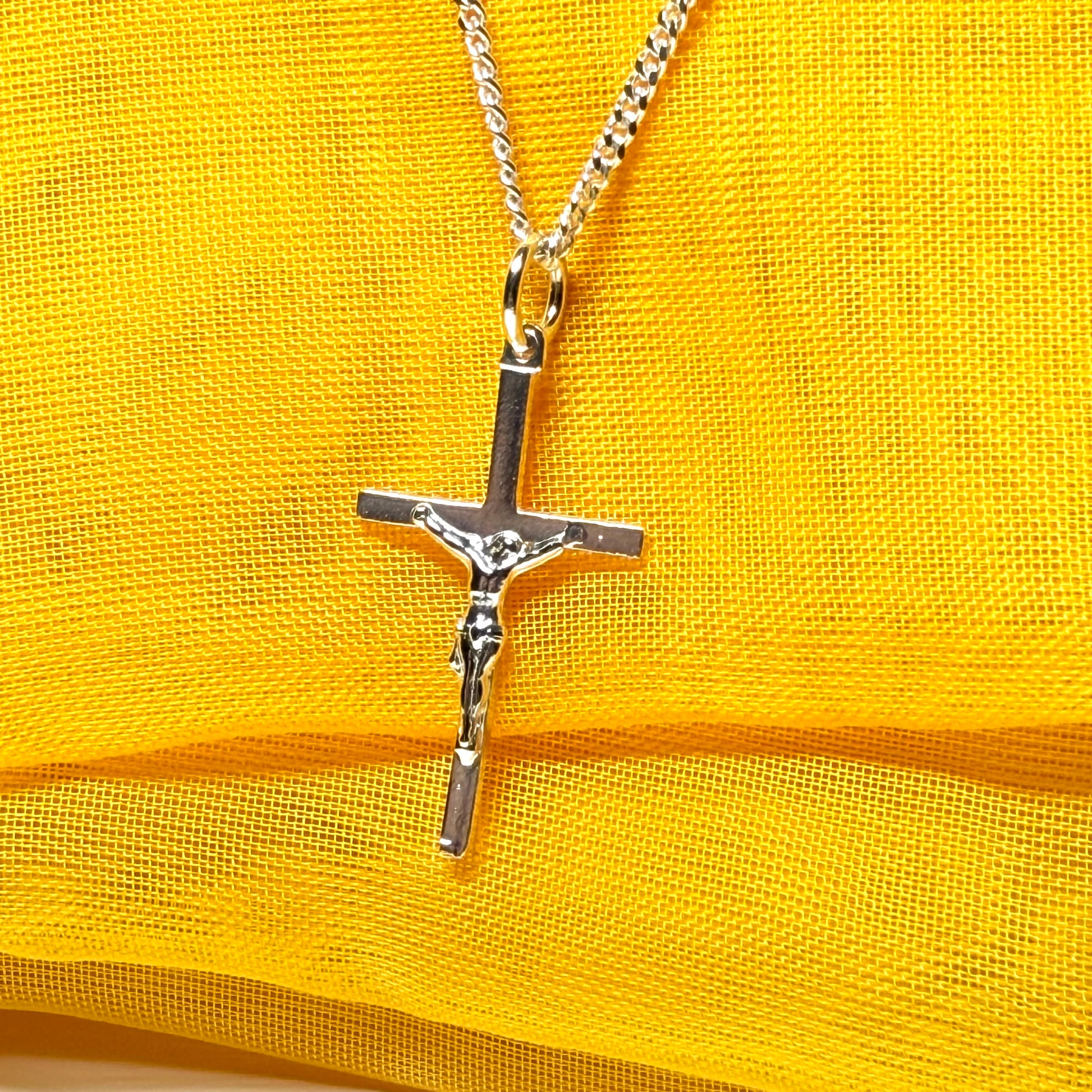 Solid sterling silver crucifix cross necklace with a chain