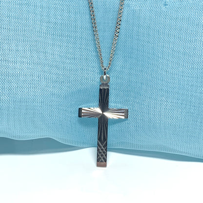 Solid cross patterned sterling silver diamond cut including chain