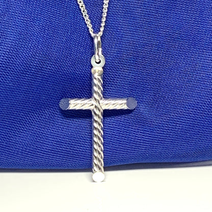 Solid diamond cut cross patterned sterling silver and chain