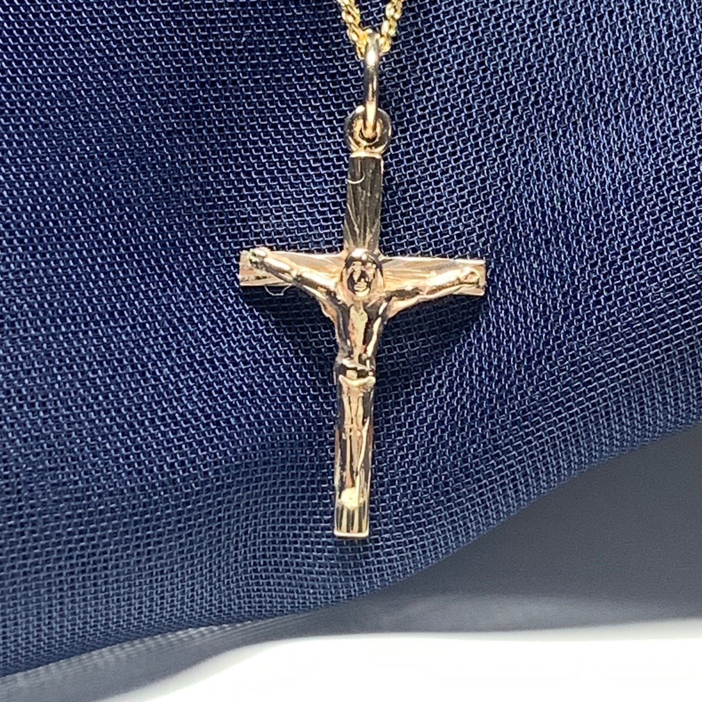 Solid yellow gold crucifix cross necklace pendant