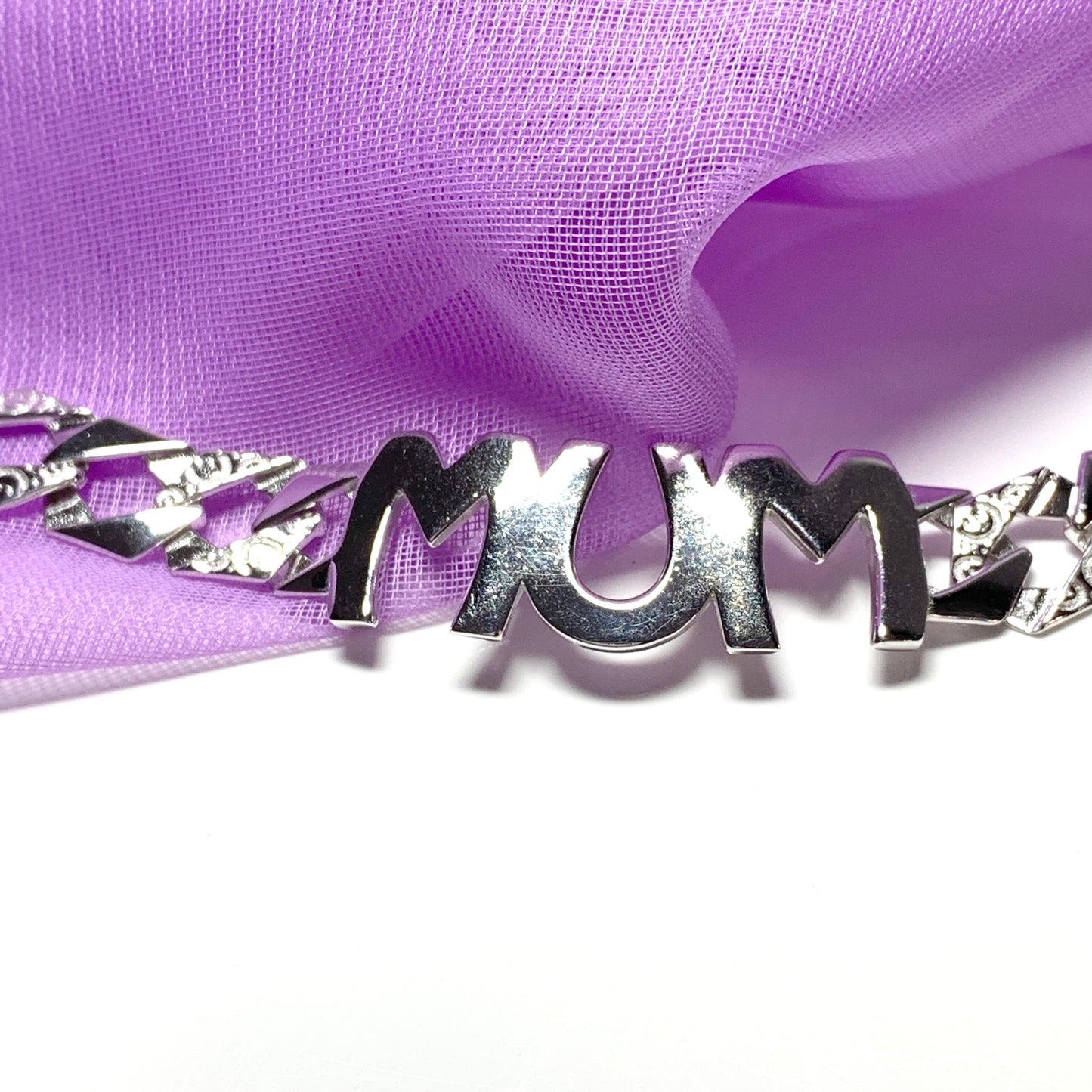 Solid sterling silver mum curb bracelet