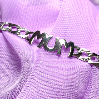 Solid sterling silver mum curb bracelet