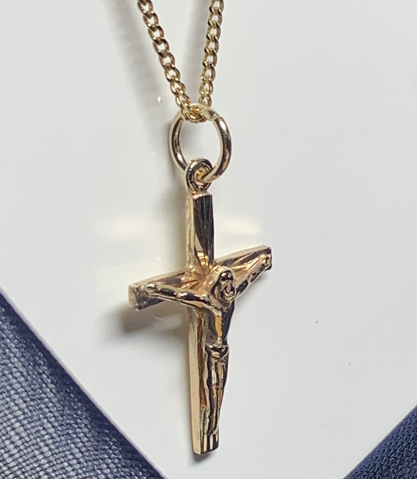 Solid yellow gold crucifix cross necklace pendant