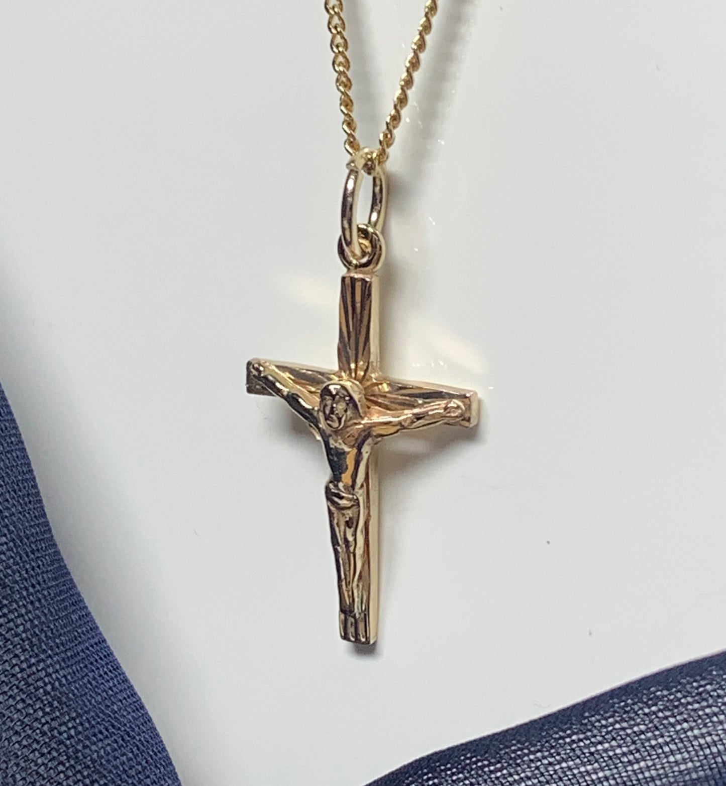 Solid yellow gold crucifix cross necklace pendant