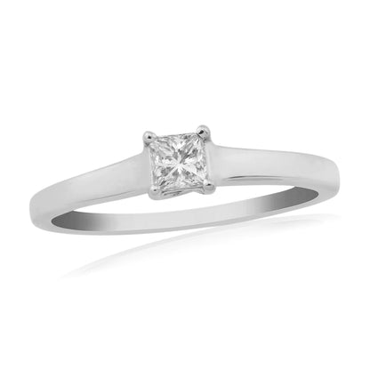 Solitaire Single Stone Four Claw Princess Cut Engagement Ring White Gold 25 Points