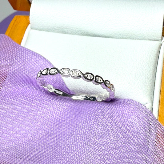 Infinity eternity ring round sterling silver cubic zirconia or wedding ring 