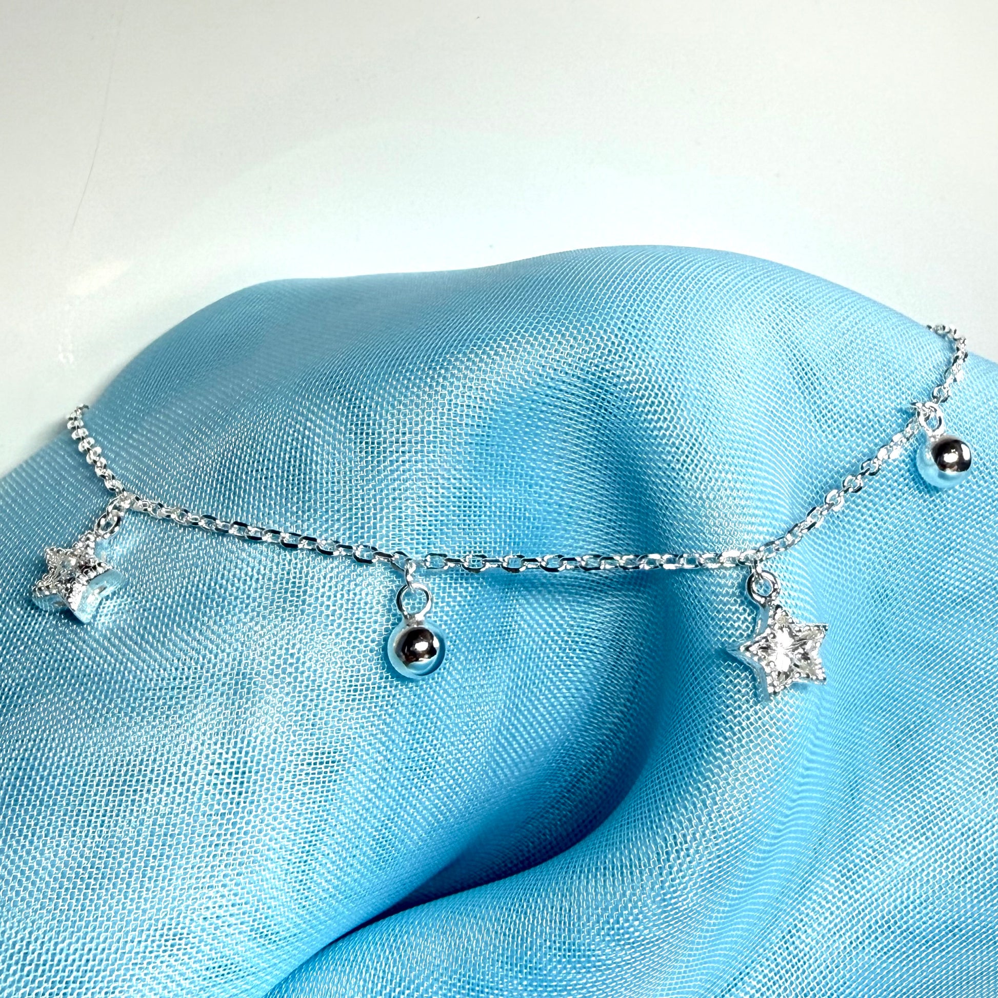 Open star shaped charm sparkling bracelet ladies cubic zirconia sterling silver