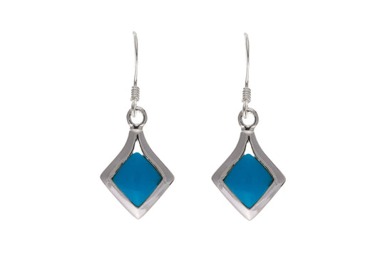 Square Blue Sterling Silver Turquoise Drop Earrings 