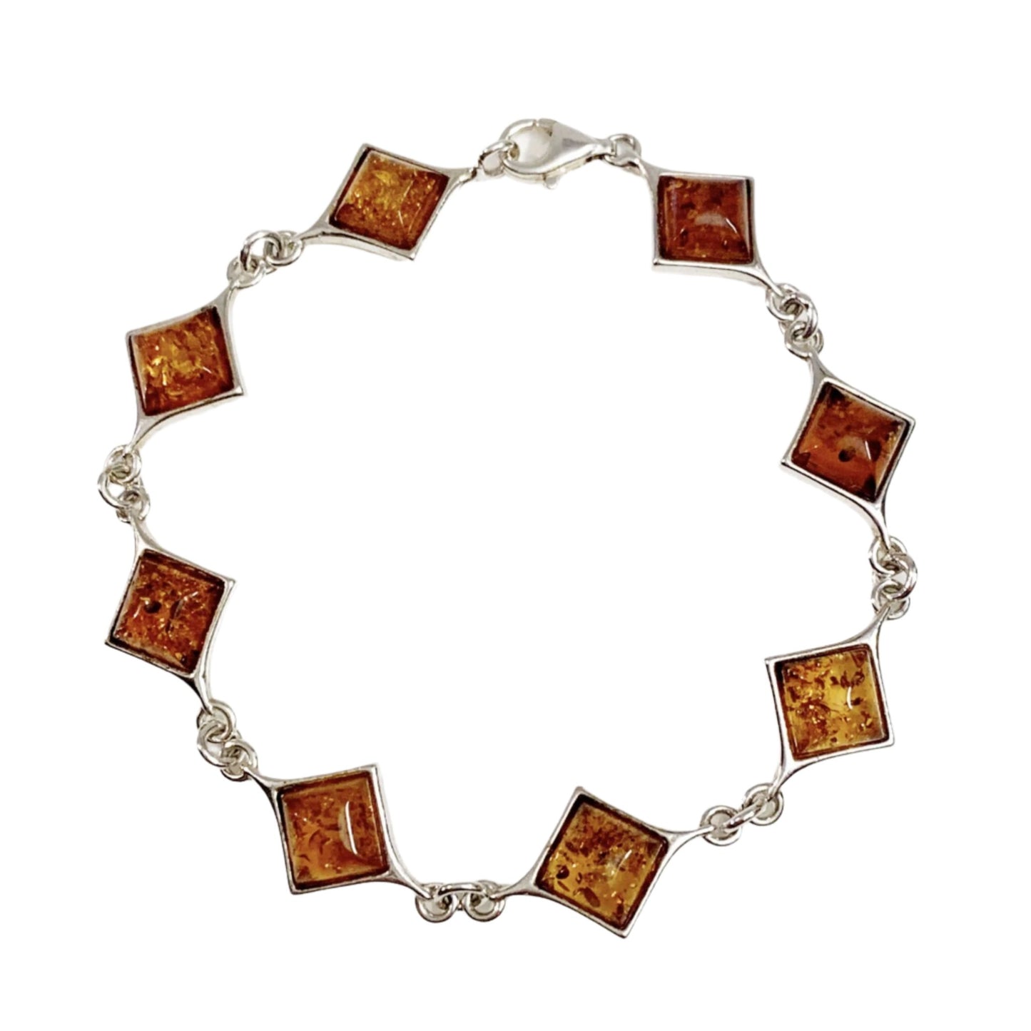 Square Cut Sterling Silver Real Amber Bracelet