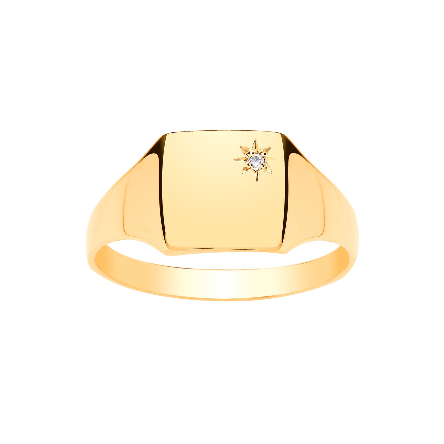 Square shaped yellow gold mens diamond set signet ring
