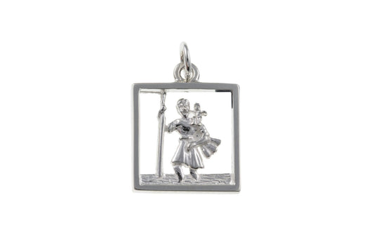 Square Sterling Silver Pierced St. Christopher Including Chain
