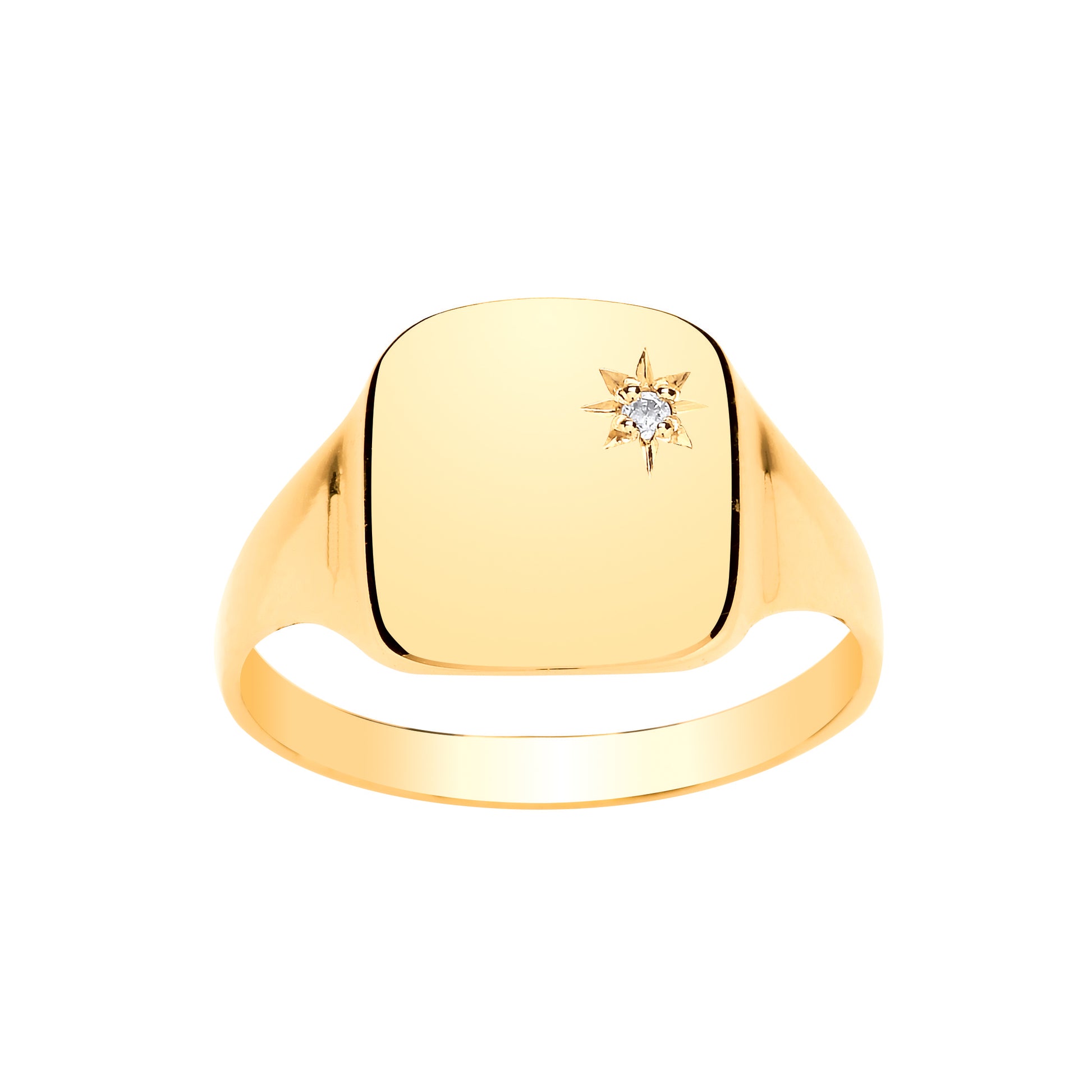 Square Yellow Gold Mens Diamond Set Signet Ring