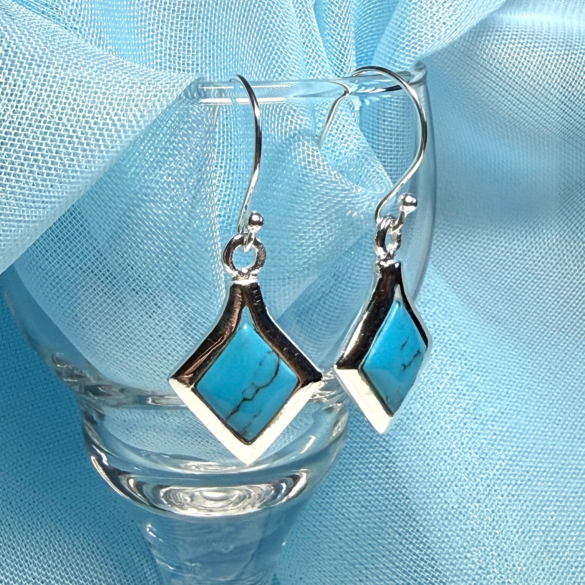 Square Blue Sterling Silver Turquoise Drop Earrings