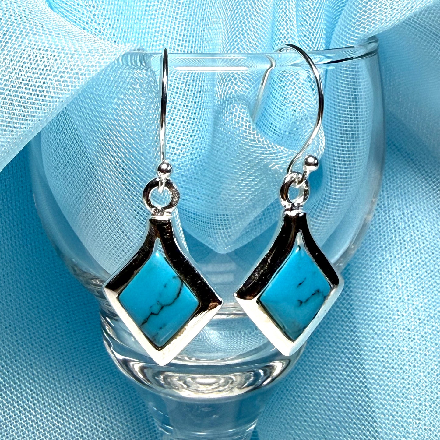 Square Blue Sterling Silver Turquoise Drop Earrings