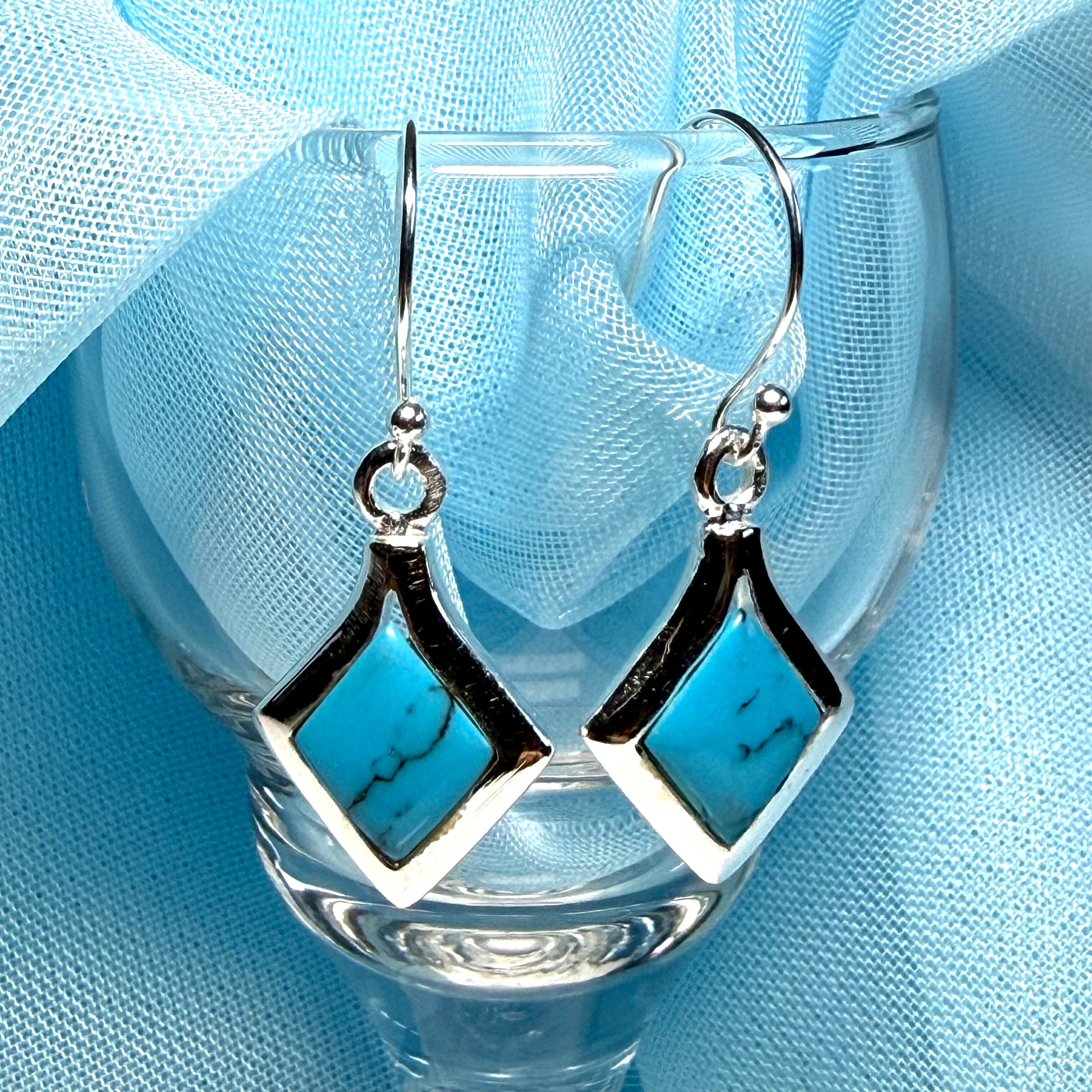 Square Blue Sterling Silver Turquoise Drop Earrings