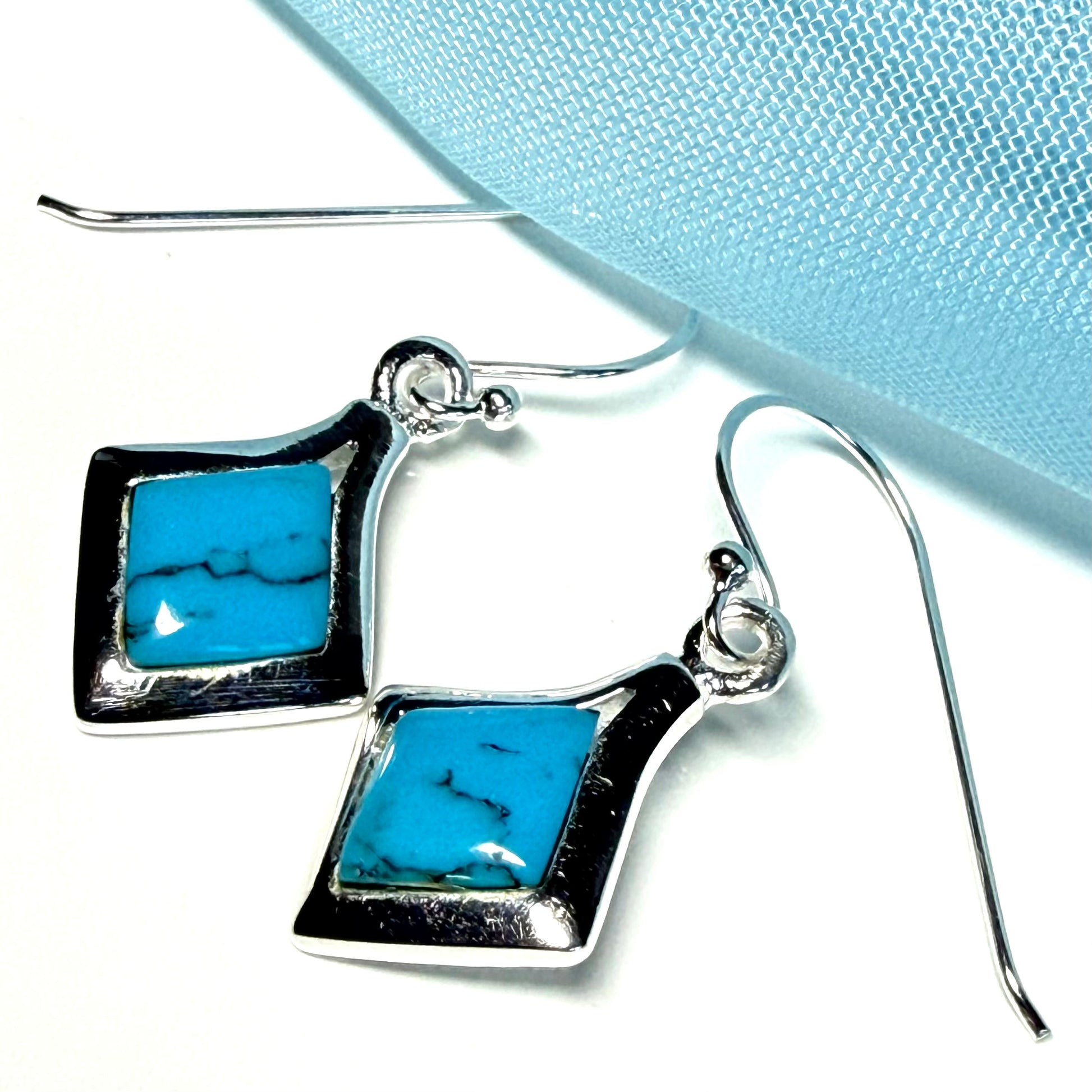 Square Blue Sterling Silver Turquoise Drop Earrings