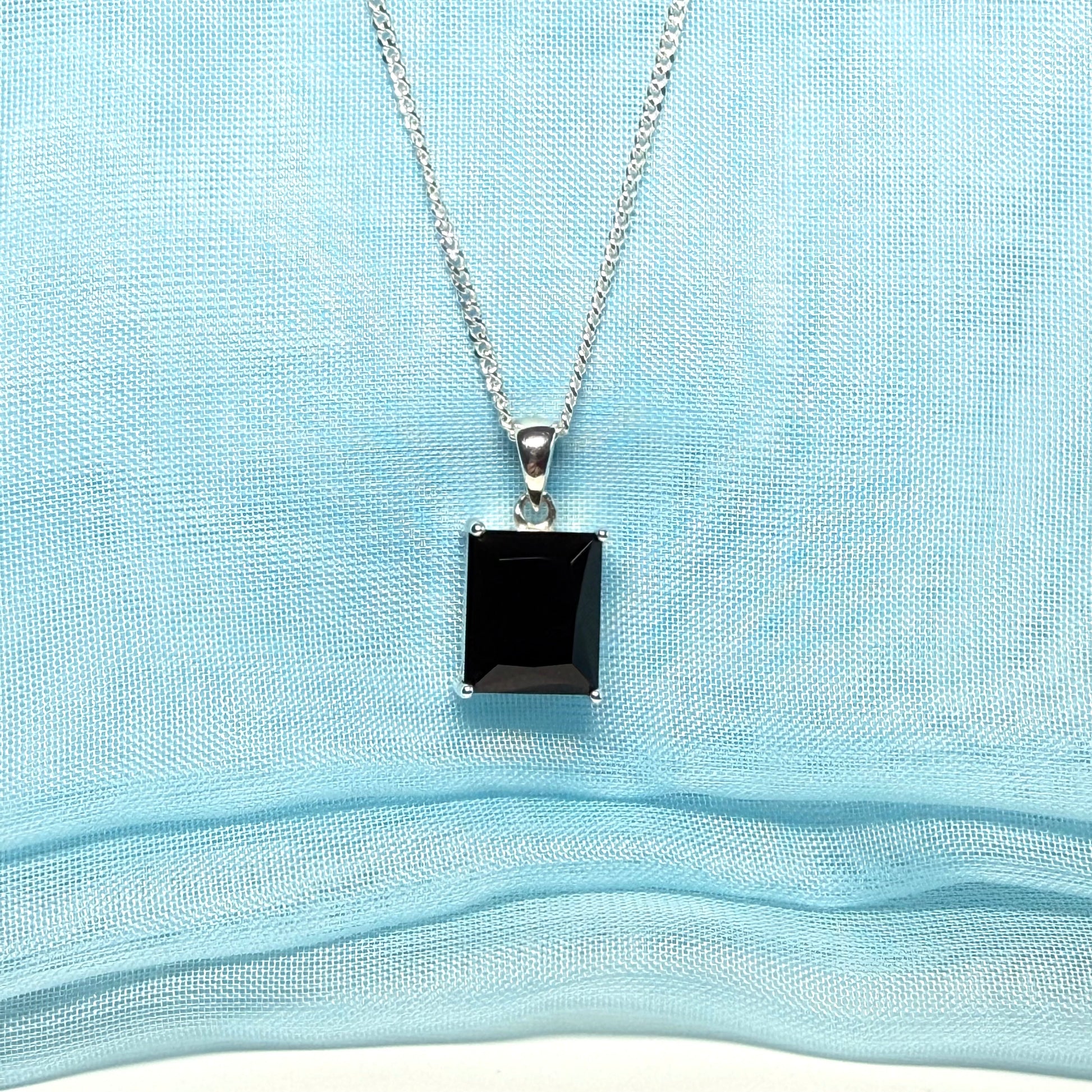 Square rectangle shaped necklace black cubic zirconia sterling silver
