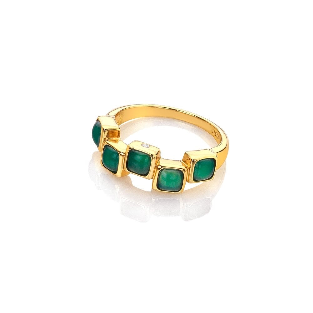 Square shaped green agate and diamond eternity ring
