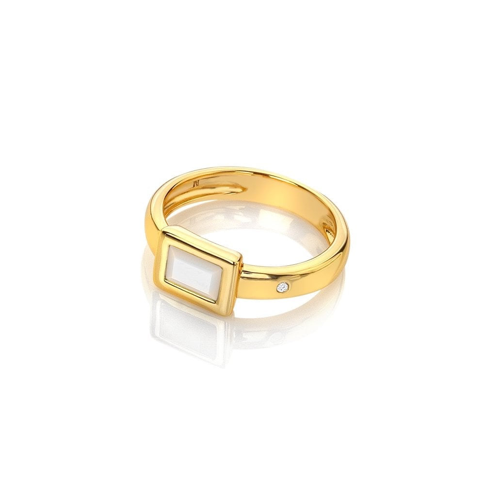 Square shaped Real Mother of Pearl and diamond ring